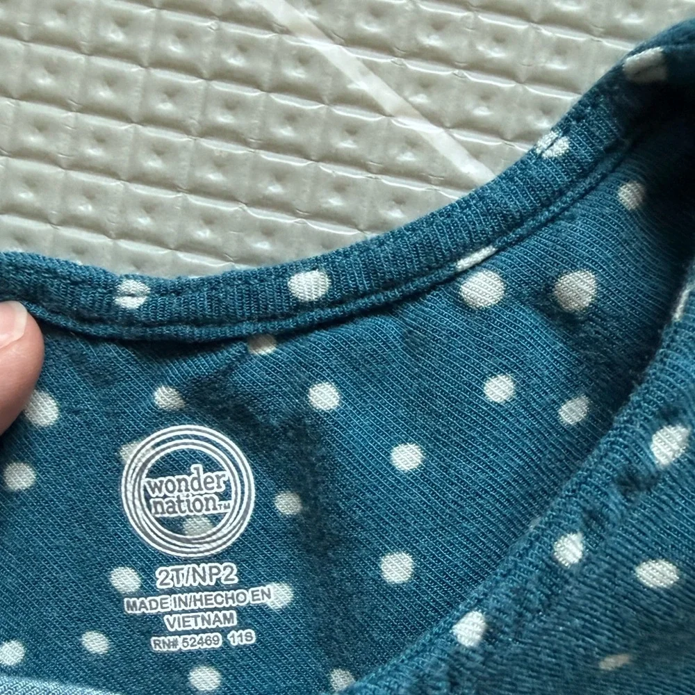 Wonder nation|Baby girl/toddler Teal Polka Dot Tiered Dress with Button Front•2T - Picture 4 of 4